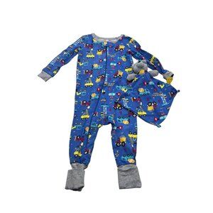 Wanderling Baby Construction Print Footed Pajamas & Lovey Set  18M  95% Cotton